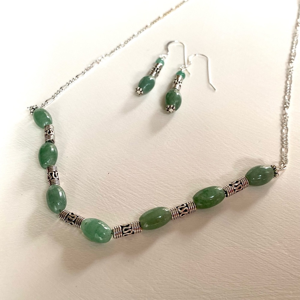 Handcrafted Aventurine and Sterling Silver Necklace and Earrings Set